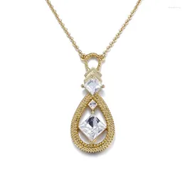 Pendant Necklaces COCOM Wholesale Price Items Oval Pendants With Clear Square Crystal From Austria Gold Plated Water Drop Necklace For Women