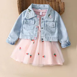 Clothing Sets Fashion 04yrs Baby dress for girl denim jacket gauze dress spring autumn fashionable fluffy princess dress 230311