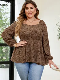 Kvinnors blusar skjortor leopard tryck höst tunika stor storlek casual blus för knubbiga kvinnor långärmad lös höst vinter plus size damtröja topp 230311