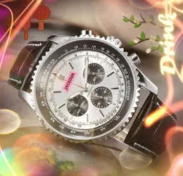 Famous Luxury Fashion Men Stopwatch Watches Full Functional Six Pins VK Battery Chronograph Quartz Movement Leather Band Luminous No-Mechanical Wristwatch