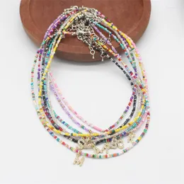 Chokers Bunte Perlen Frauen Initiale Winziger Zirkon Buchstabe Anhänger Halskette Kragen Charme Handgemachter Femme Schmuck Boho AccessoiresChokers