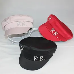Simples strass rb chapéu feminino masculino rua moda estilo jornaleiro chapéus boinas pretas tampas planas masculino drop ship boné