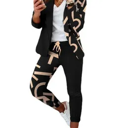 Retail 2023 Ny fritid Womens Casual Tracksuits Office Ladies Two Piece Pants Blazer Coat Suit Set