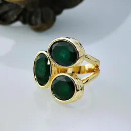 Cluster Rings Luxury Dark Green Cubic Zirconia Wedding Charms Golden Metal Three Head Filled CZ Stone For Women JewelryCluster ClusterCluste