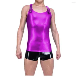 Men's Tank Tops Mens Shiny PVC Leather Bodycon Tanks Crew Neck Sleeveless Vest Aadjustable Camisole Blouse Rave Dance Jacket Steampunk