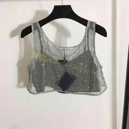 23SS Triangle Badge Diamond Tank Tops Women Sling Tops Camis for Women Seksowne rękawy kamizelki letnia