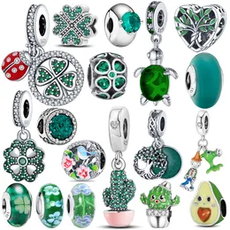 925 Silver Fit Pandora Original Charms Diy Pendant Women Armband Pärlor Halsband Lucky Clover Glass Beads