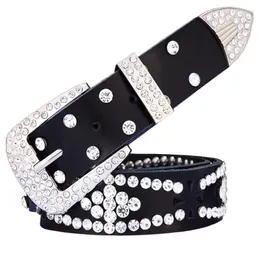 Belts Fashion Genuine Leather For Women Luxury Rhinestone Women's Belt Quality Cow Skin Waist Strap Female Jeans Width 3.3