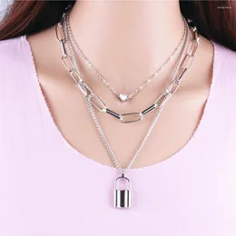 Correntes Multilayers Lover Lock Pingente Cara Cara de Cara Gold Cadeia Cadeia Cadeir Cadeia Collier Trendy Jewelry Gift