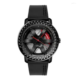 Armbandsur Top Brand Men's Watches Fashion Casual Car Wheel Dial Leather Watch for Men Waterproof Quartz Movement Student Armwatch