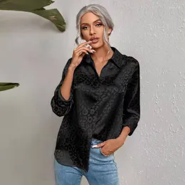 Bloups feminina Temperamento Leisure Leopard Print Top 2023 Fashion Shirt Spring Summer Summer Versão coreana Lapel Women Y115