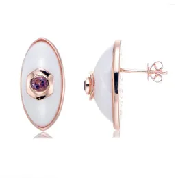 Серьги -грибы Boseok Amethyst и белая керамика 18K Rose Gold Over Sterling Silver