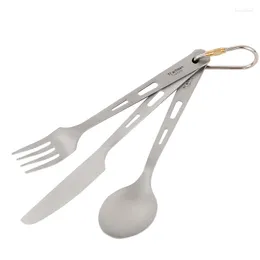 Zestawy naczyń obiadowych Tiartisan Portable Titanium Spoon Fork Nóż Zestaw naczyń naczynia podróżne Travel Table Strale z torbą Western Deser