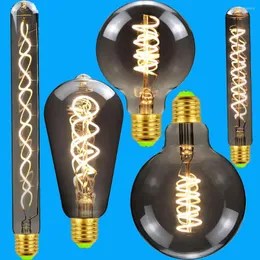 Lâmpadas LED lâmpada vintage st64 g80 g95 tubo longo edison 4w diminuído 220/240v e27 vidro de fumaça 2700k quente branco