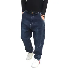 Mäns jeans trendiga hiphop harem män casual streetwear denim byxor blå byxor lösa baggy premium man klädmens