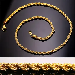 Collar de cadena de cuerda de acero inoxidable chapado en oro de 18k para hombres Cadenas de oro Joyería Gift231J