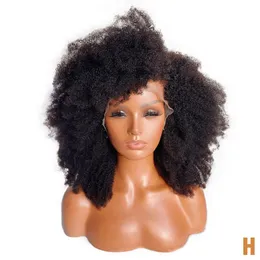 Afro Kinky Curly Wig with Bang Deep Part 합성 레이스 전면 가발 여성을위한 180% 밀도 짧은 몽골 머리 레이스 Wig298b