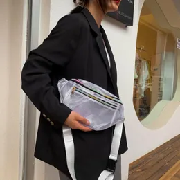 حقائب الخصر المرأة الشفافة الشبكية أكياس الصدر مصمم أزياء السفر المال الهاتف الموز أنثى حزام بوم