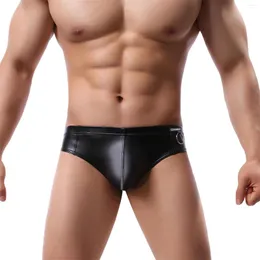 Majaki mini bokserki czarny nylon seksowne męskie pu faux skórzana bieliźnia