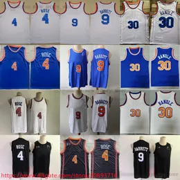 9 RJ Barrett Derrick 4 Rose Jersey Ed Basket con 6 Patch 30 Julius Randle Maglie nere 2022-23 New City Retro Blu Bianco Pantaloncini