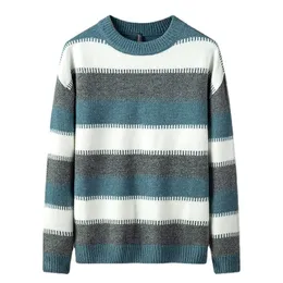 Men's Sweaters Cashmere Cotton Blended Thick Pullover Men Sweater 2023 Autumn Winter Jersey Hombre Pull Striped Hiver Knitted D217Men's