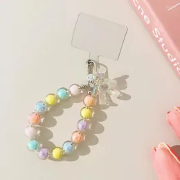 Keychains Bear Colorful Mobile Phone Chain Cute Lanyard Short Armband Girl Pearls Women Bag Keychain Gift