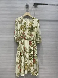 Casual Dresses Women's High Quality 2023 Summer Printed Silk Dress O Neck