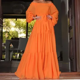 Casual Dresses 2023 Autumn Orange Chiffon Long Graduation Women Full Sleeve Straight Homecoming Prom Party Vestidos Girl Frocks