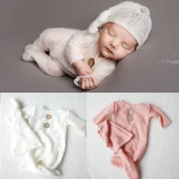 Kaps hattar virkade mohair bebe fotografia babykläder född pografi rekvisita pojke hattar romper set inomhus diy po studio tillbehör 230311