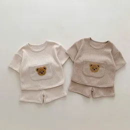 의류 세트 Milancel Summer Baby Clothing Set Waffle Bear TE 및 반바지 2 PCS 정장 아기 여자 옷 세트 230311