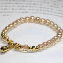 Strand Gold-Color Drop Pendant Light Yellow 6mm route beads Batermelon Quartz Crystal Bracelets Making 7.5inch B2116