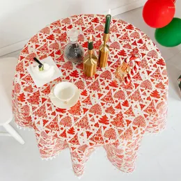 Tovaglia natalizia Tovaglia rotonda Copertura da pranzo in cotone e lino per tè per eventi di feste Anni di decorazione
