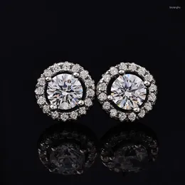 Brincos de garanhão Moissanite redonda clássica para mulheres Total de 1CT Carat S925 Corte de flecha do coração de prata com queda de certificado