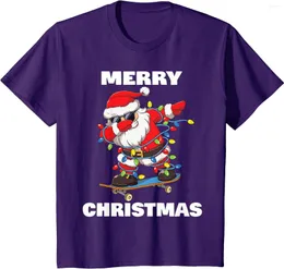 Men's T Shirts Dabbing Santa Claus Skateboard Funny Merry Christmas T-Shirt
