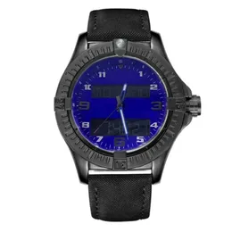 Fashion Blue Dial Uhren Herren Dual Time Zone Watch Electronic Zeiger Display Montre de Luxe Armbanduhren voller Edelstahl328z