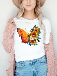 Женские футболки для футболки бабочка цветочные женщины-футболка для печати девочка y2k с коротким рукавом дизайнер Tees tops 90-е сладкие труды