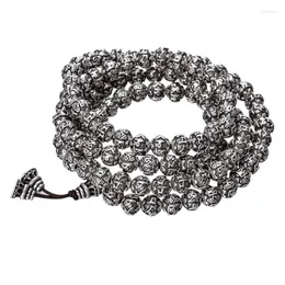 Ketten 8mm Breite Echt Silber 108 Bohnen Mantra Strang Kette Halskette Für Mann Frau S925 Sterling Perlen Armbänder Schmuck geschenk