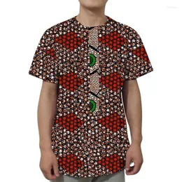 Camisetas masculinas camisa tradicional africana para hombres mosaicos tops mangas cortas patrón de moda nigeriano trajes de boda