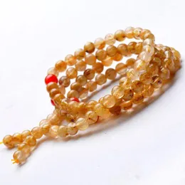 Strand pärlstav strängar naturliga blondin titankristallarmband 108 pärlor 6mm gyllene kvarts rutilerade smycken tillbehör