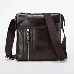Evening Bags High Quality Genuine Leather Men's Shoulder Bag Fashion Vertical Square Cowhide Male Messenger Travel Crossbody Bolsa