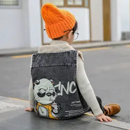 Coloque Coloque Criança Criança Criança Casas de outono Casa de roupas de inverno Roupas de lã Denim Print Print Fashion Cartoon Casual Boys Jean 230311