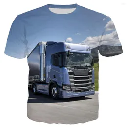 Camisetas masculinas 2023 Caminhão de carro 3D Camiseta imprimida Homens Mulheres Moda de verão Casual Camiseta Cool Harajuku Tops de Aretura Superior