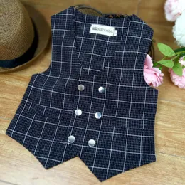 Waistcoat Baby boy spring autumn infant born plaid vest vneck double breasted short waistcoat 230311