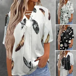 Women's Blouses Vintage Veer Print Vrouwen Losse Blouse Elegante V-hals Tie-Up Boog Shirt Casual Office Dames Temperament Tops