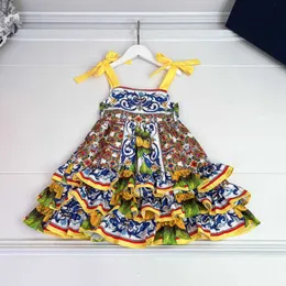 23SS Designermarke Neckholder-Kleid Schleife binden Kinderkleid Druckkleider Neri Röcke aus reiner Baumwolle Mädchenkleider Kinderrock Babykleidung a1