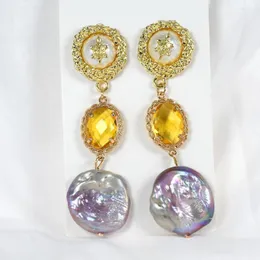 Stud Earrings KBJW Original Vintage Baroque Pearl Pendant Yellow Crystal Fancy Purple Real Earring Gift For Mammy