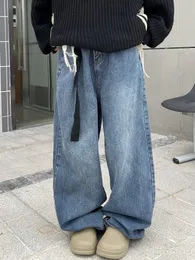 Kvinnors jeans vintage tvätt japanska koreanska breda ben y2k fjäder par löst droppe rak golvlängd last 230313