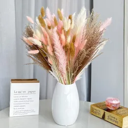 Dekorativa blommor kransar 85st Natural Full Pampas Grass Bouquet Boho Home Decor Phragmites Torkade blommor för Wedding Ramadan Decoration Mariage Party 230313