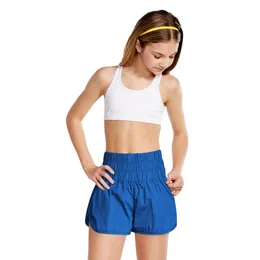 LL Kids Yoga Shorts ملابس عالية من الخصر الرياضة التمارين الرياضية ارتداء السراويل القصيرة الفتيات الجري مرونة منع خزانة ملابس مزدوجة Dectle-Deck LL789