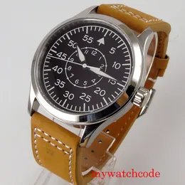 Zegarek 42 mm Corgeut czarny sterylna tarcza Miyota 8215 ST1612 Automatyczna zegarek pilotażowy dla mężczyzn Sapphire Green Luminous Marks 230313